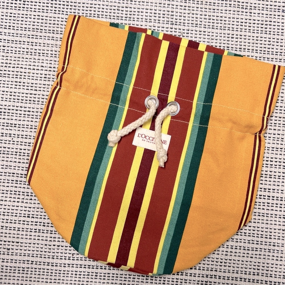 L'OCCITANE Tote Drawstring Pouch Multicolored Stripe Bag retro